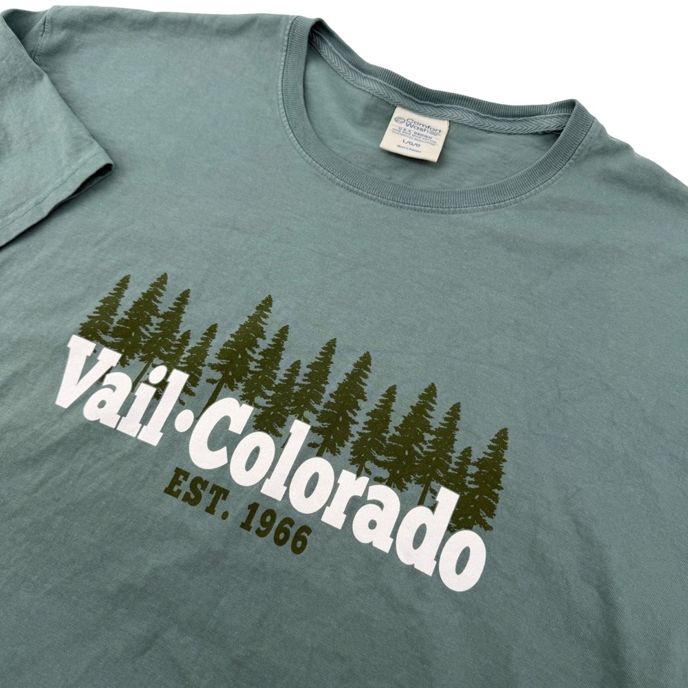 Vail Colorado Comfort Wash T-Shirt Mens Large Green Pine Forest Graphic GDH100